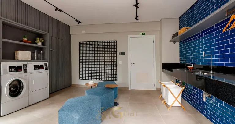 Lavanderia compartilhada em condomínio residencial no Itaim Bibi Zona Sul de São Paulo