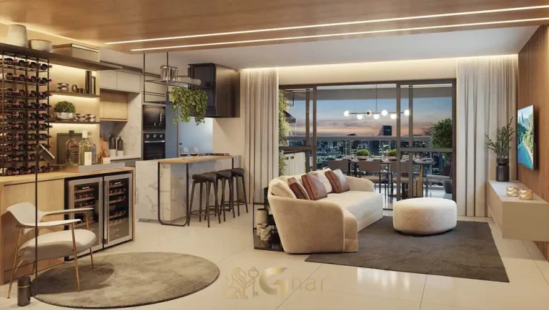 Living ampliado do apartamento decorado em condomínio residencial no bairro do Brooklin, na Zona Sul de São Paulo