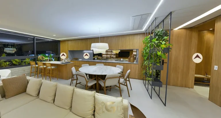 Living integrado do apartamento decorado em condomínio residencial no Brooklin Zona Sul de São Paulo