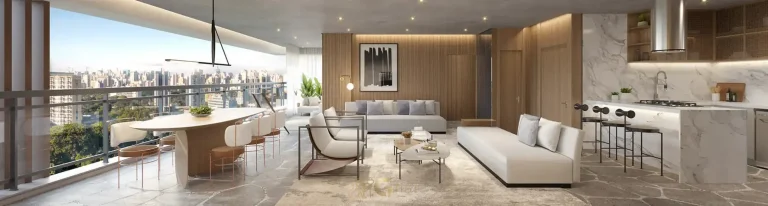 Living integrado do apartamento decorado em condomínio residencial no bairro de Campo Belo, na Zona Sul de São Paulo