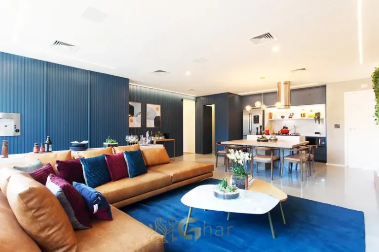 Living do apartamento decorado em condomínio residencial no bairro do Brooklin, na Zona Sul de São Paulo
