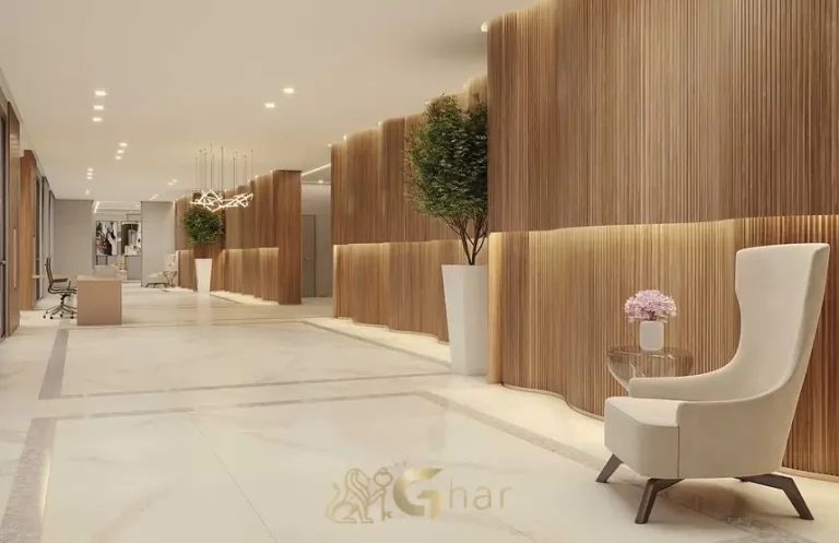 Lobby com área de recepção em apartamentos no bairro do Brooklin, São Paulo