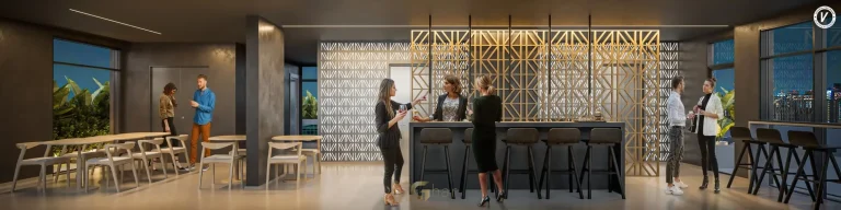 Gourmet Lounge para encontros e refeições do condomínio Vitacon Vila Olímpia no bairro da Vila Olímpia, São Paulo
