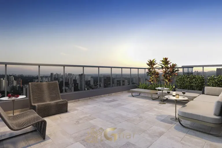 Lounge do rooftop em apartamentos no Brooklin São Paulo