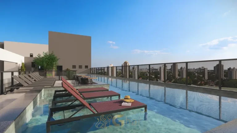 Piscina adulta com área de lazer elevada em apartamentos na Vila Olímpia, São Paulo