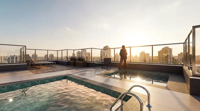 Piscina no rooftop em apartamentos no Brooklin, São Paulo