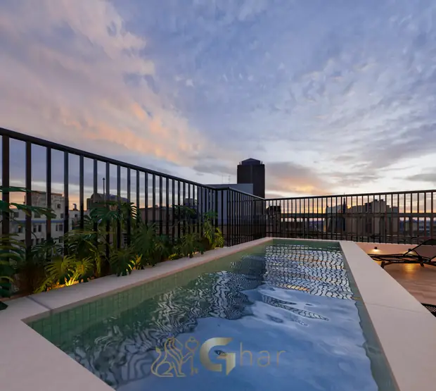 Piscina no rooftop com solarium em apartamentos no bairro do Brooklin, São Paulo
