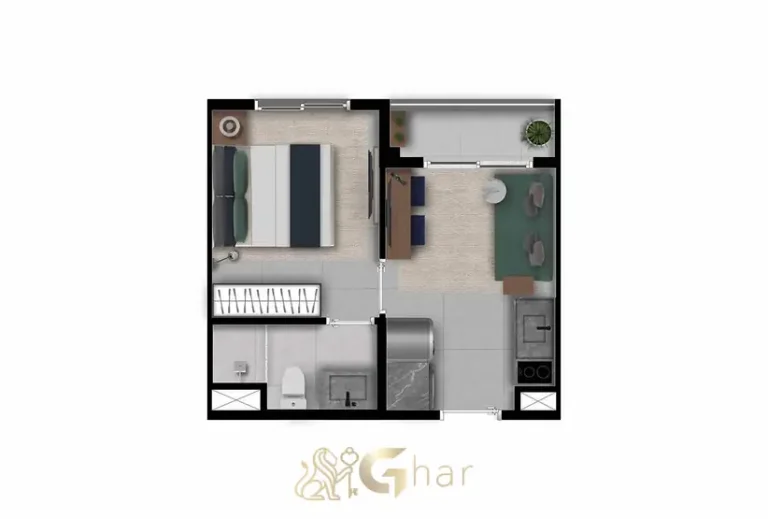 Planta do apartamento de 1 dormitório de 25 m² tipo A em condomínio residencial no Itaim Bibi Zona Sul de São Paulo