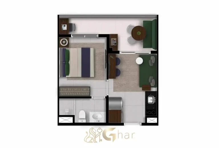 Planta do apartamento de 1 dormitório de 31 m² tipo C em apartamentos no Itaim Bibi São Paulo