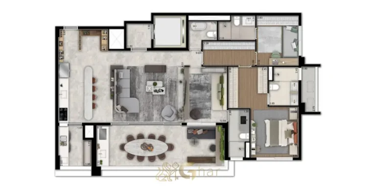Planta de 143 m² com 2 suítes em apartamentos no Brooklin São Paulo