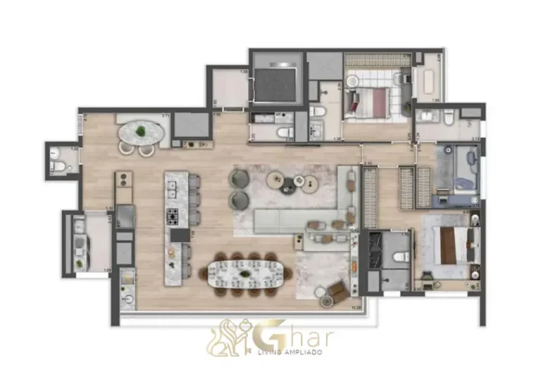 Planta de 164 m² com 3 suítes em condomínio residencial no Brooklin, Zona Sul de São Paulo