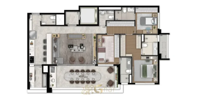 Planta de 143 m² com 3 suítes em condomínio residencial no Brooklin Zona Sul de São Paulo