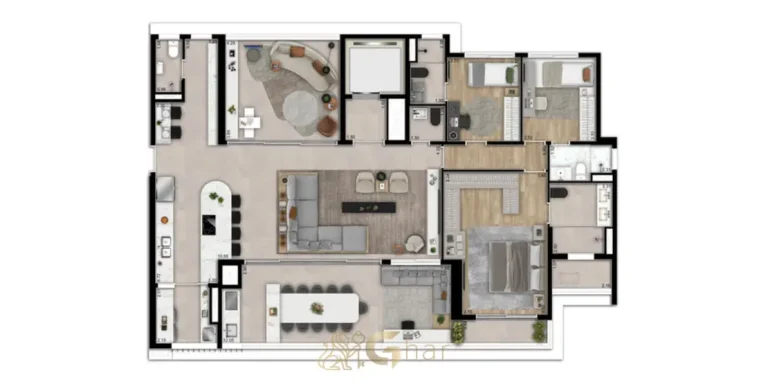 Planta de 187 m² com 3 suítes em condomínio residencial no Brooklin Zona Sul de São Paulo