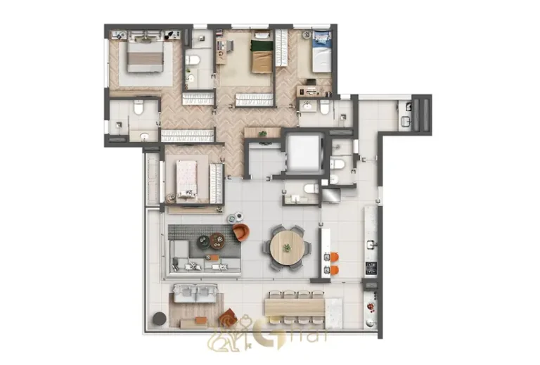 Planta de apartamento de 167 m² com 4 dormitórios em apartamentos no bairro do Brooklin, São Paulo