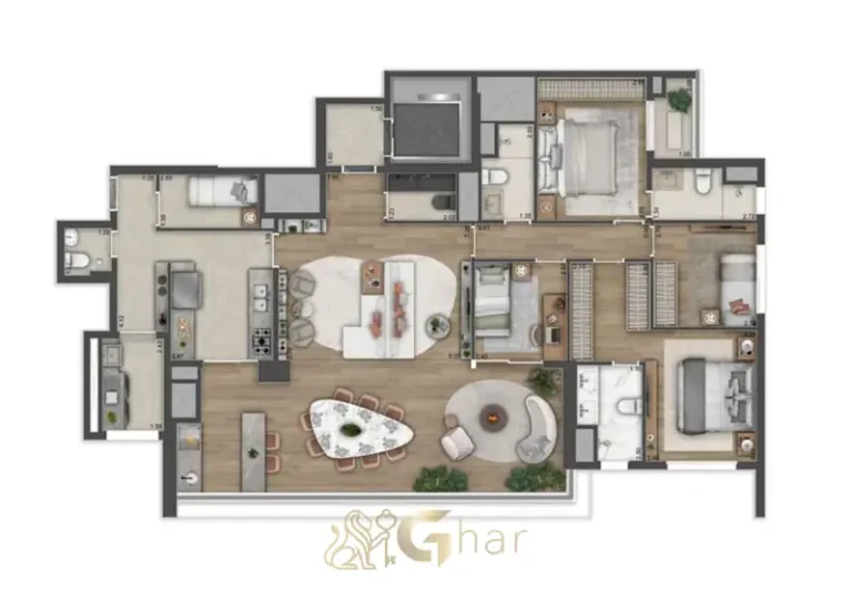 Planta de 164 m² com 4 dormitórios em apartamentos no Brooklin, São Paulo