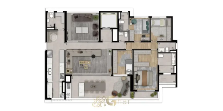 Planta de 187 m² com 4 dormitórios em apartamentos no Brooklin São Paulo