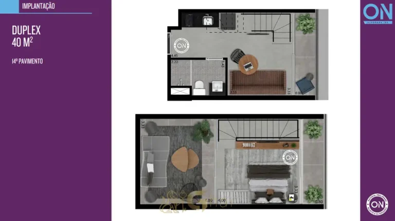 Planta duplex de 40 m² em condomínio residencial na Vila Olímpia na Zona Sul de São Paulo