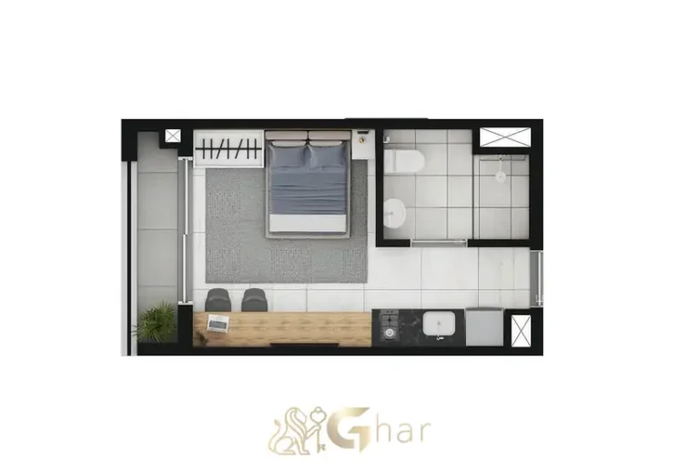 Planta de studio de 22 m² em apartamentos no bairro do Brooklin, São Paulo