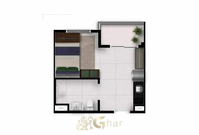 Planta do studio de 25 m² em apartamentos no Itaim Bibi São Paulo