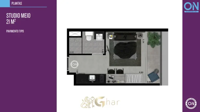 Planta de studio de 21 m² em apartamentos na Vila Olímpia São Paulo