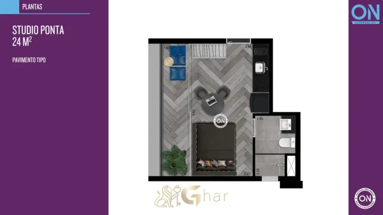 Planta de studio de 24 m² em condomínio residencial na Vila Olímpia na Zona Sul de São Paulo