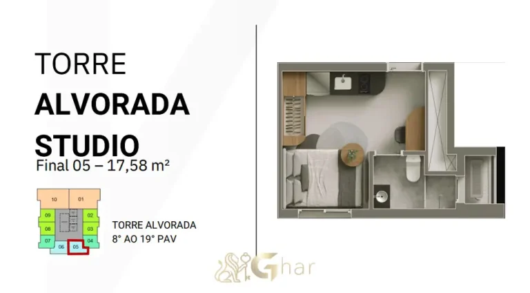 Planta de studio de aproximadamente 17,72 m² do condomínio Vitacon Vila Olímpia no bairro da Vila Olímpia, São Paulo