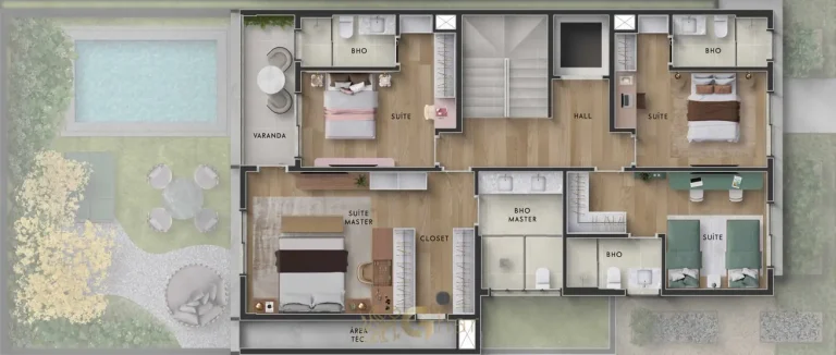 Planta de casa com 4 suítes do condomínio Tibiriçá no bairro do Brooklin em São Paulo