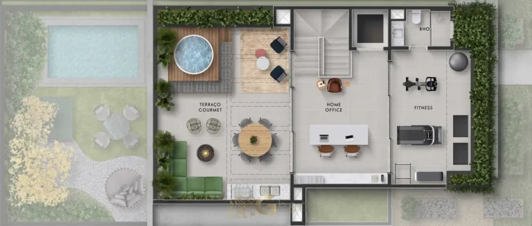 Planta do rooftop com home office em condomínio residencial no Brooklin Zona Sul de São Paulo