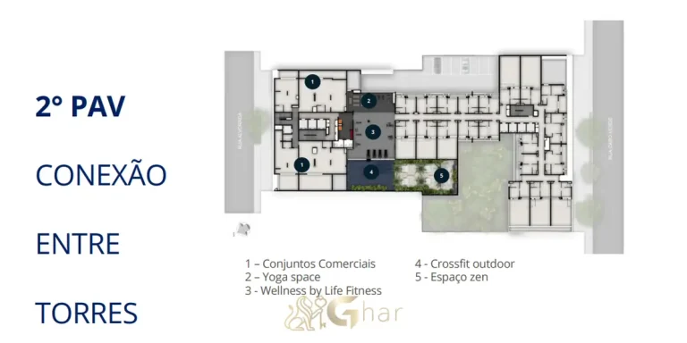 Planta de implantação do 2º pavimento em condomínio residencial no bairro da Vila Olímpia, na Zona Sul de São Paulo