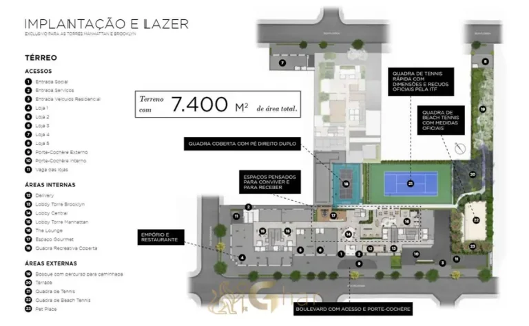 Planta de implantação das áreas de lazer do condomínio Haus Mitre Edition NY no bairro do Brooklin em São Paulo