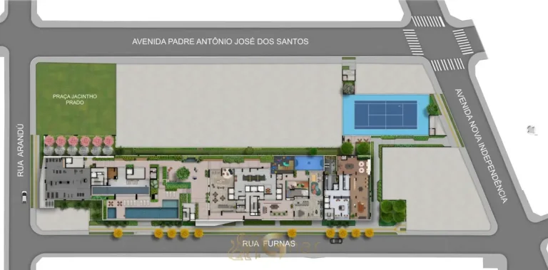 Planta de implantação das áreas de lazer em condomínio residencial no Brooklin Zona Sul de São Paulo