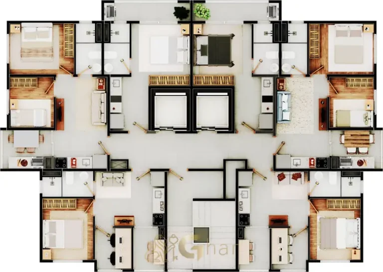 Planta geral das tipologias residenciais do condomínio Tom Brooklin no bairro do Brooklin, São Paulo
