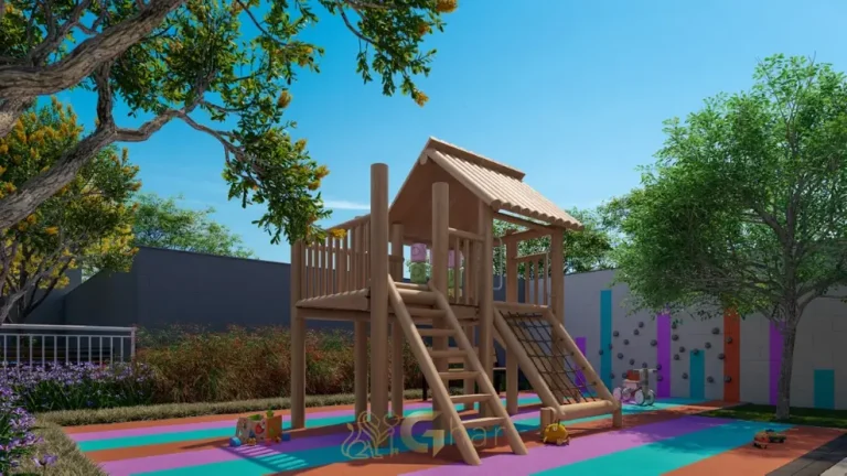 Playground infantil ao ar livre em condomínio residencial no Brooklin, na Zona Sul de São Paulo