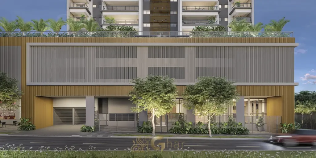 Portaria com porte-cochère coberto em condomínio residencial no Brooklin Zona Sul de São Paulo