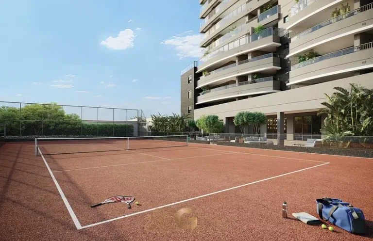 Quadra de tênis oficial de saibro em apartamentos no bairro do Brooklin, São Paulo