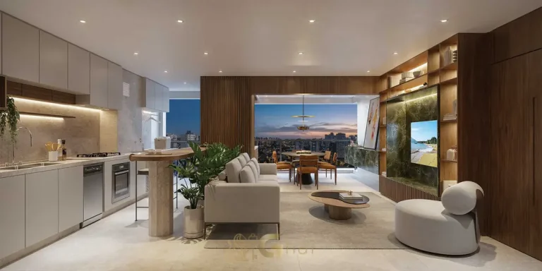 Sala integrada do apartamento decorado em apartamentos no Brooklin, São Paulo