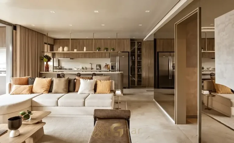 Sala do apartamento decorado integrada ao terraço em apartamentos no Brooklin São Paulo