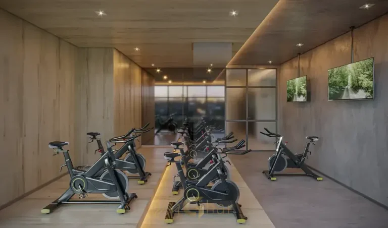 Sala de spinning equipada do condomínio Haus Mitre Edition NY no bairro do Brooklin em São Paulo