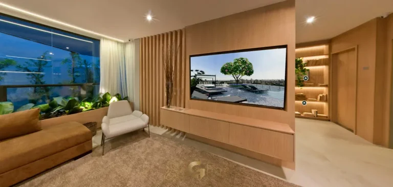 Sala de TV do apartamento decorado em apartamentos no bairro do Brooklin, São Paulo