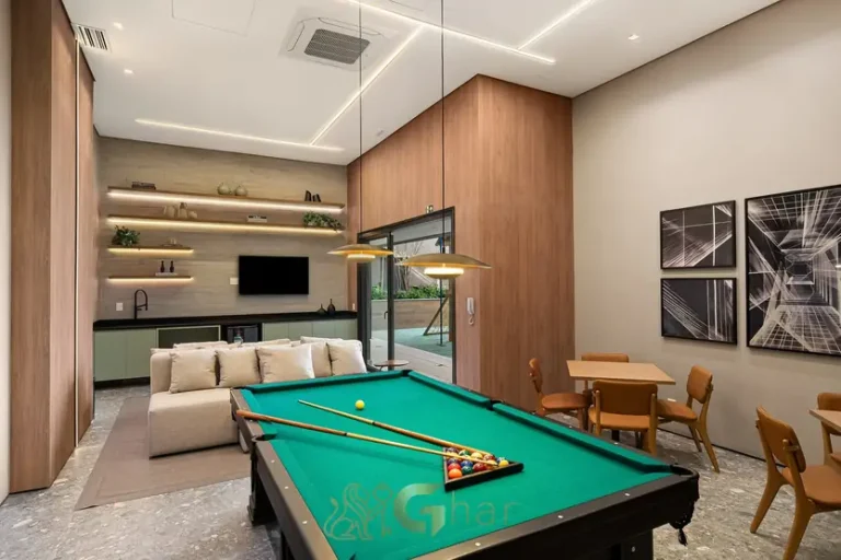 Salão de jogos decorado em condomínio residencial no Brooklin Zona Sul de São Paulo