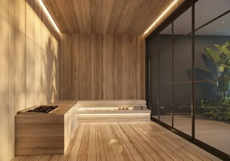 Sauna seca na área de bem-estar em condomínio residencial no Brooklin, Zona Sul de São Paulo