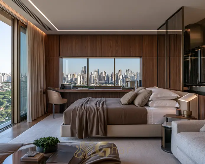 Studio decorado com ambientes integrados em condomínio residencial no Brooklin Zona Sul de São Paulo