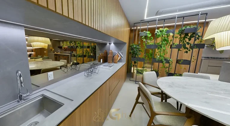 Terraço gourmet do apartamento decorado do condomínio Atypik no bairro Brooklin em São Paulo