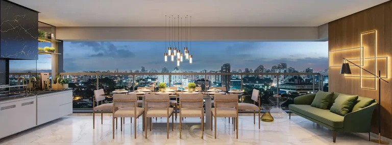 Terraço gourmet do apartamento decorado em condomínio residencial no Ibirapuera Zona Sul de São Paulo