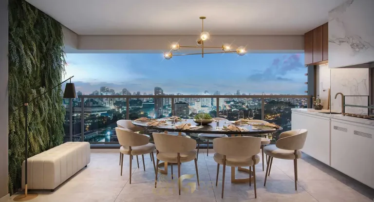 Terraço gourmet integrado ao living em apartamentos no Ibirapuera São Paulo