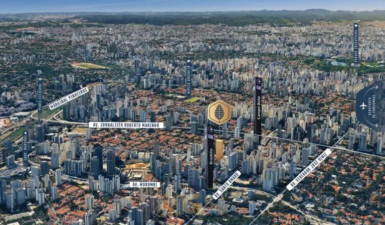 Vista aérea do Brooklin e entorno do empreendimento em apartamentos no bairro do Brooklin, São Paulo