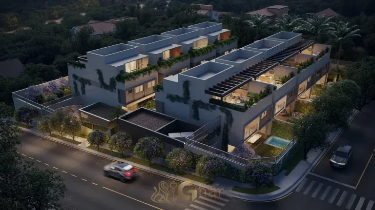 Vista aérea do condomínio com 8 casas em apartamentos no Brooklin São Paulo
