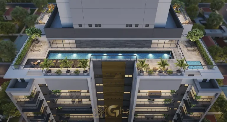 Vista por drone do rooftop em apartamentos no Brooklin São Paulo