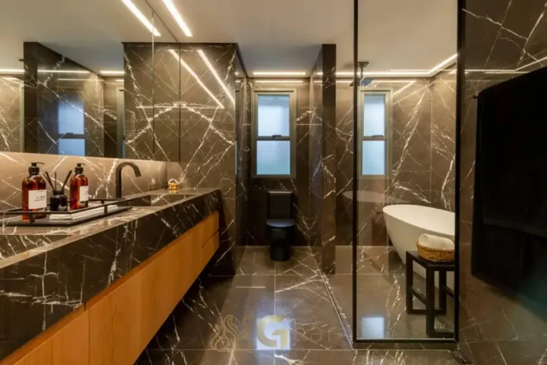 Banheiro do apartamento decorado em condomínio residencial no Campo Belo Zona Sul de São Paulo