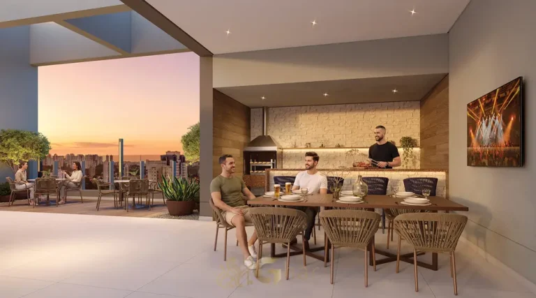 Churrasqueira com espaço de convivência em apartamentos no Brooklin São Paulo